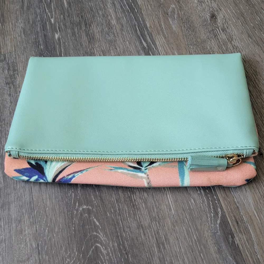 Rachel Pally Tropical Foldover Clutch | Mint & Coral Palm Print Zip Pouch